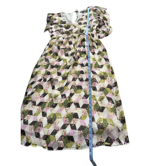 J.Crew Black Patchwork Print Lurex Metallic Threads Chiffon Midi Dress Size 8 - Picture 16 of 16